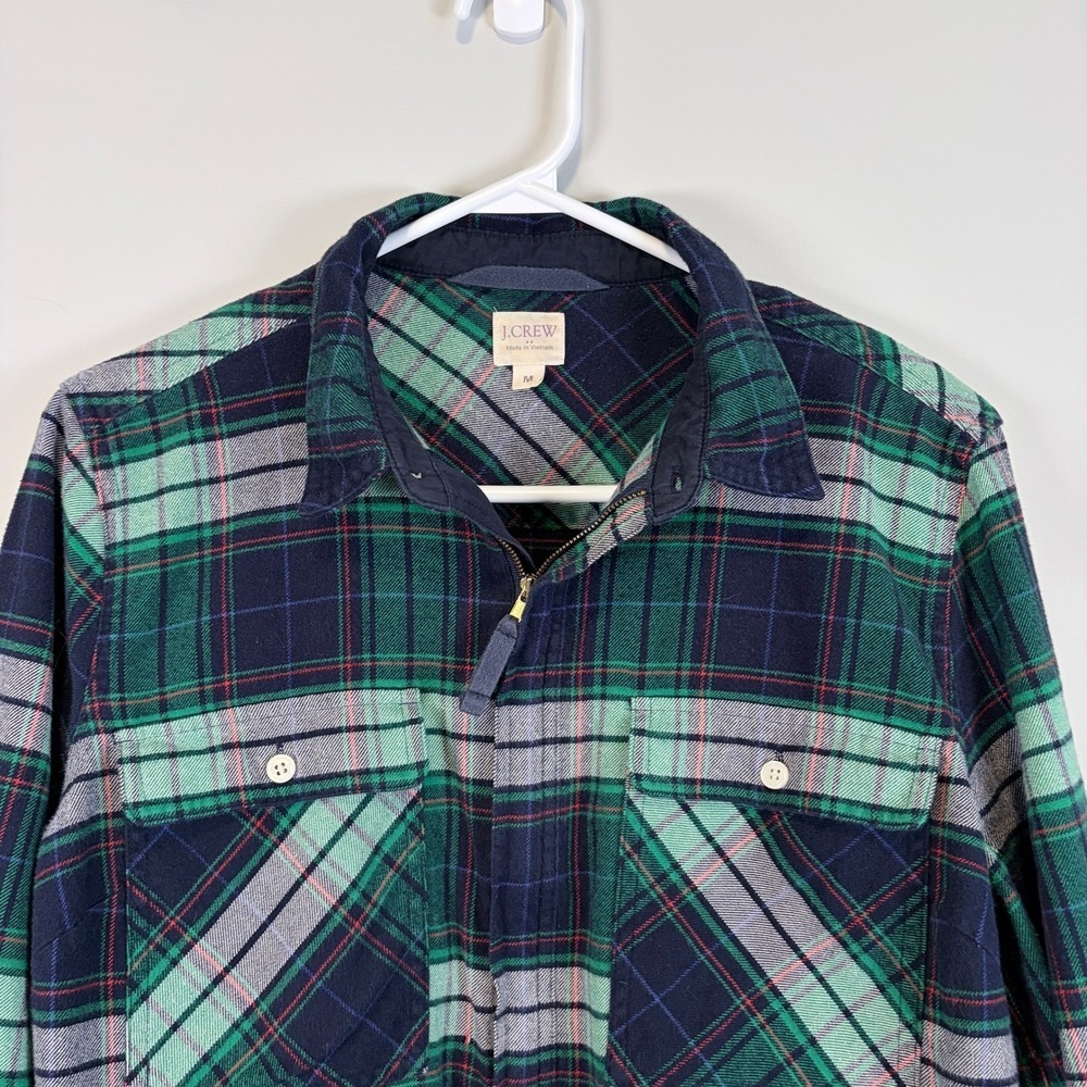 J.Crew 1/2 Zip Pullover Plaid Outdoors Cabincore Plaid Blue Green Women's Medium